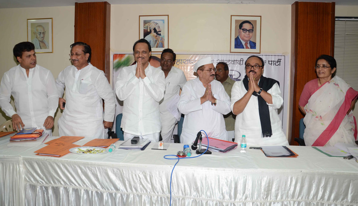 NCP BORD MEETING ON OCCASION DY.CHIEF MINISTER AJIT DADA PAWAR,NCP STATE PRESIDENT MADHUKARRAO PICHAD,MINISTER CHHAGAN BHUJBAL AT RASHTRAVADI BHAVAN.