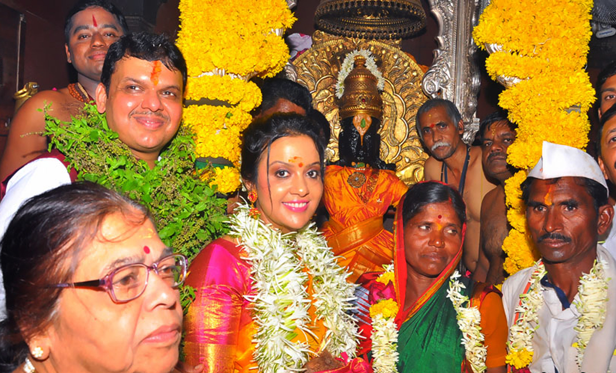 Chief Minister Devendra Fadnavis with wife Amruta Fadnavis for Vithu-Mawali Darshan at Pandharpur.