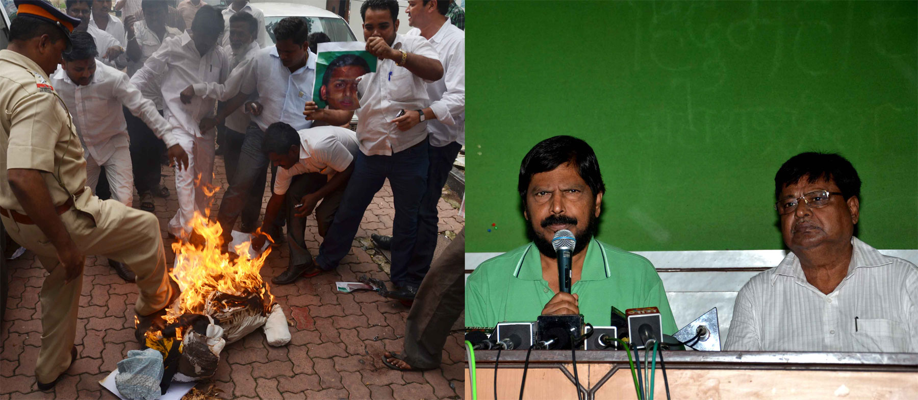 RPI PRESIDENT RAMDAS ATHAWALE PRESS CONFRENCE & PROTEST AGAINST U.P.CHIEF MINISTER AKHILESH YADAV AT AZAD MAIDAN.