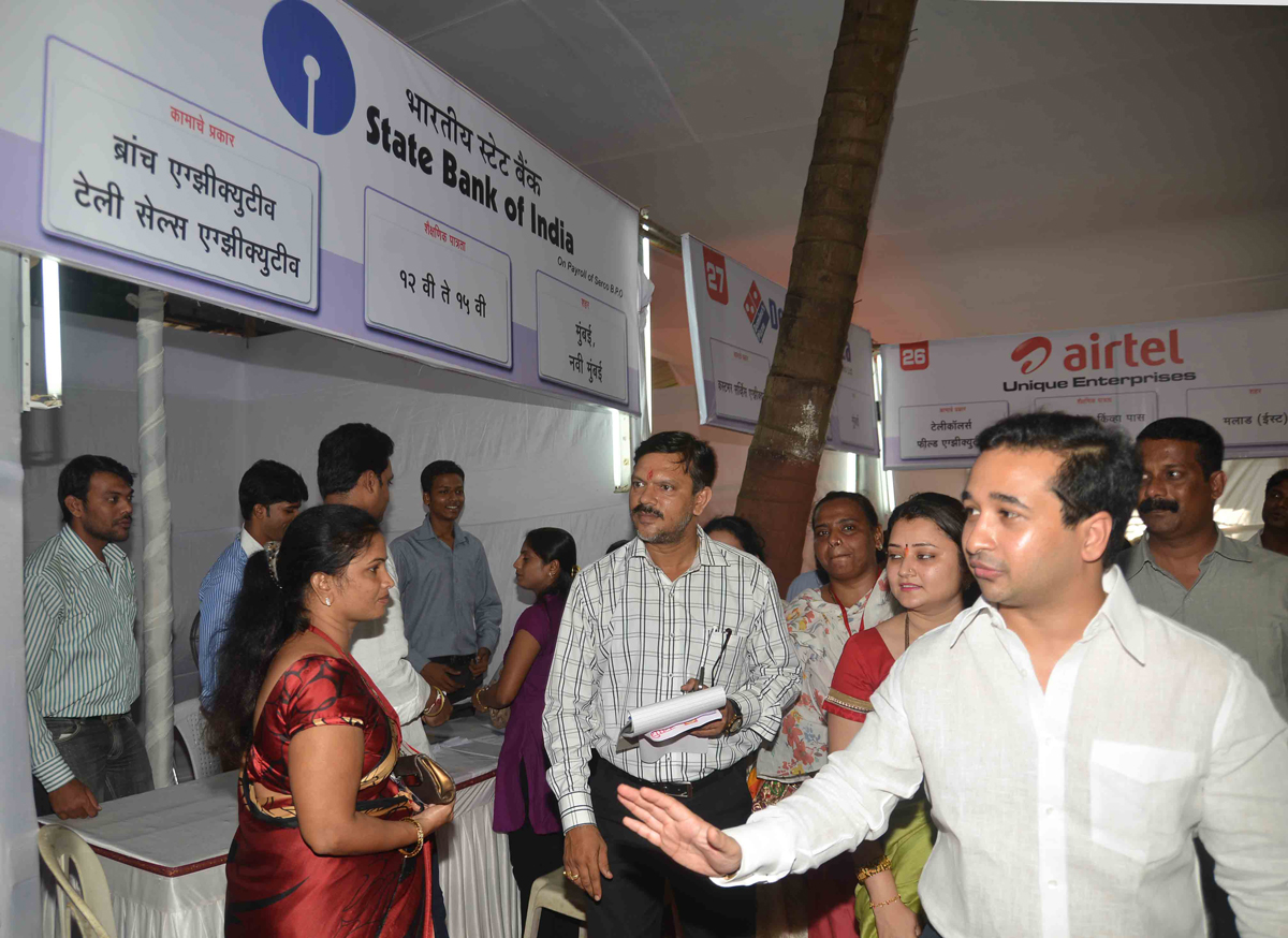 SWABIMAAN SANGHTNA PRESIDENT NITESH NARAYANRAO RANE DURING JOB FAIR AT PAREL.