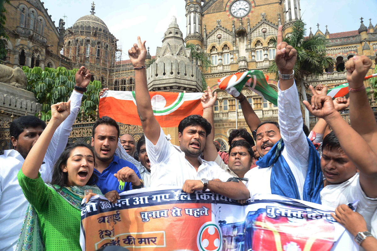Mumbai Youth Congress Protest Against Railway Fare Hike at CST Mumbai.