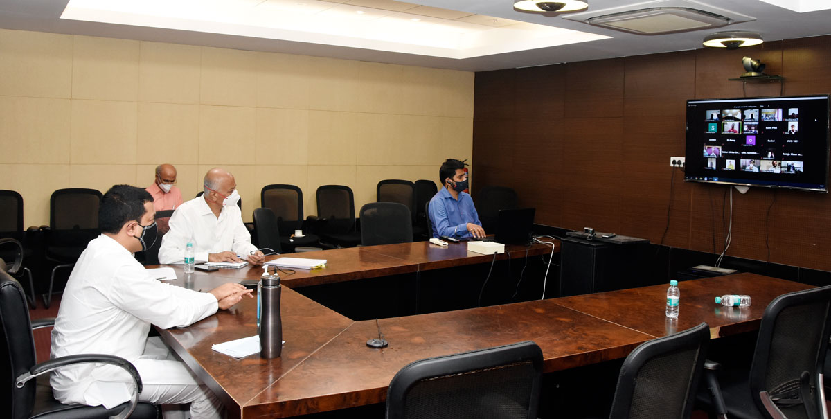 Minister Amit Deshmukh & Dr. Lahane during District Level Video Conference Meeting with Administrative Official at Mantralaya Mumbai.