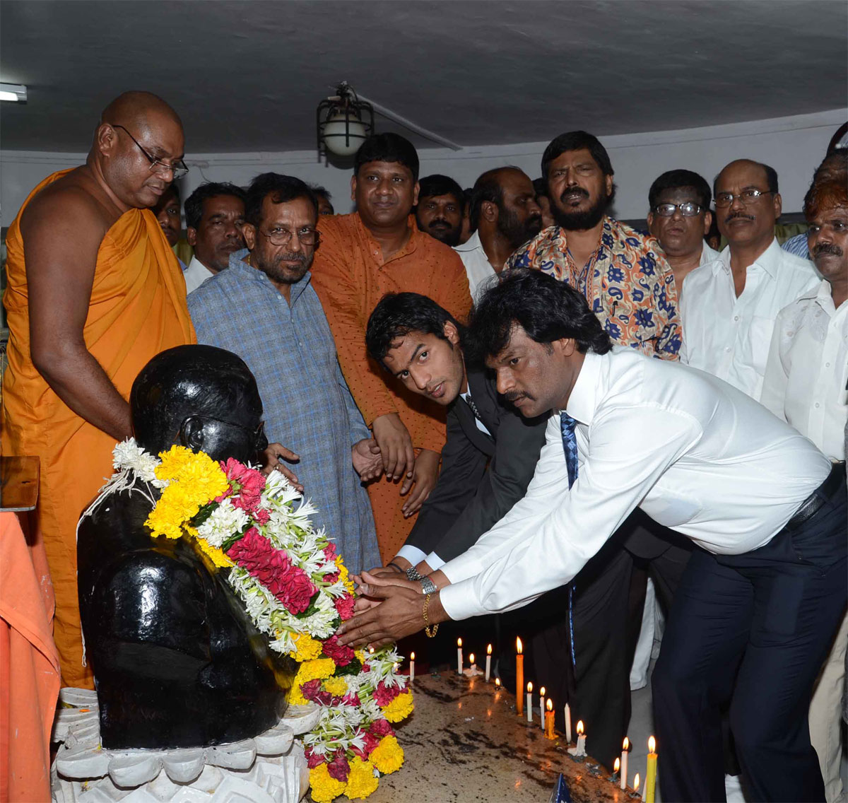 RPI PRESIDENT & EX.M.P. RAMDAS ATHAWALE HOCKEY PLAYER YURAJ VALMIKI & COACH DHANRAJ PILLE AT CHAITY BHOOMI DADAR.