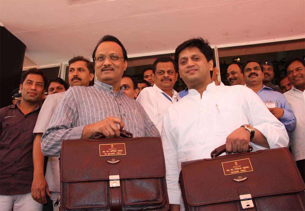 DY CHIEF MINISTER & FINANCE MINISTER AJITDADA PAWAR & FINANCE MINISTER STATE RAJENDRA MULAK AT VIDHAN BHAVAN MUMBAI.