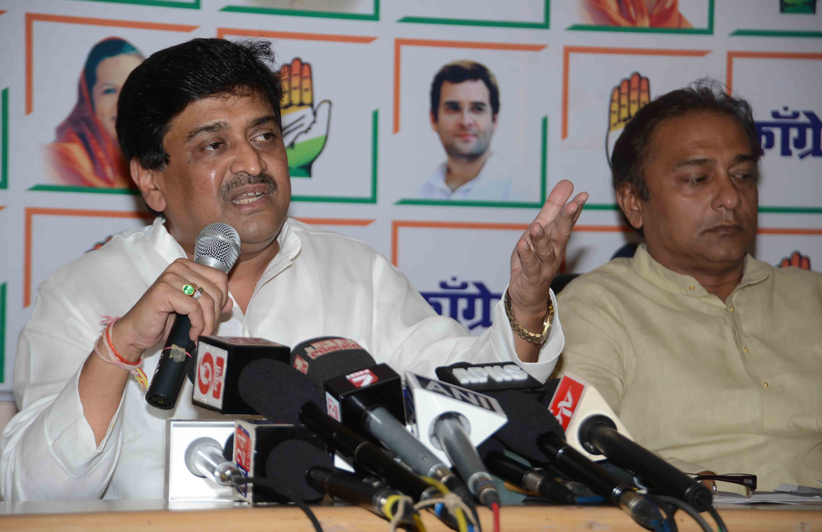 MPCC President Ashokrao Chavan During Press Conference at Gandhi Bhavan.