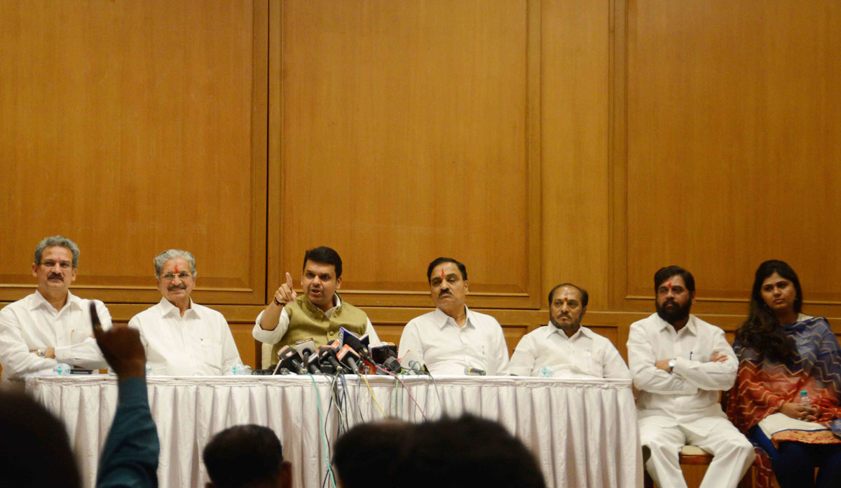 Chief Minister Devendra Fadnavis & Shivsena Leader's Joint Press Conference at Shayadri Guest House.
