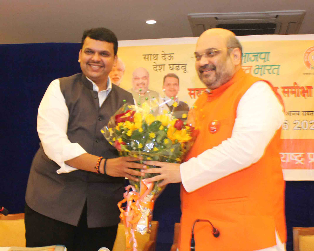 BJP National President Amit Shah with Chief Minister Devendra Fadnavis at Garware Club Mumbai.