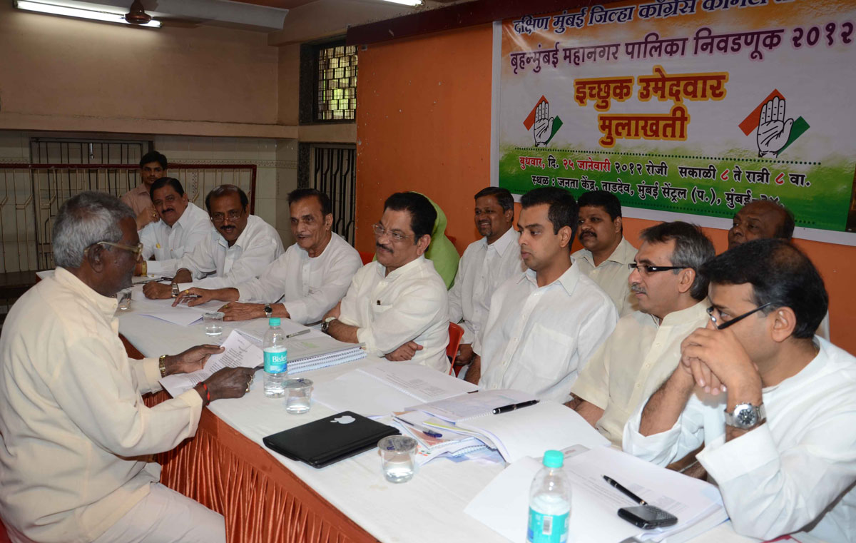 SOUTH MUMBAI CONGRESS PARTY CANDIDATE INTERVIEW ON OCCASION UNION MINSITER OF STATE MILIND DEORA, MINISTER SURESH SHETTY,MLA AMIN PATEL,MLA MADHU CHAVAN AT TARDEO.