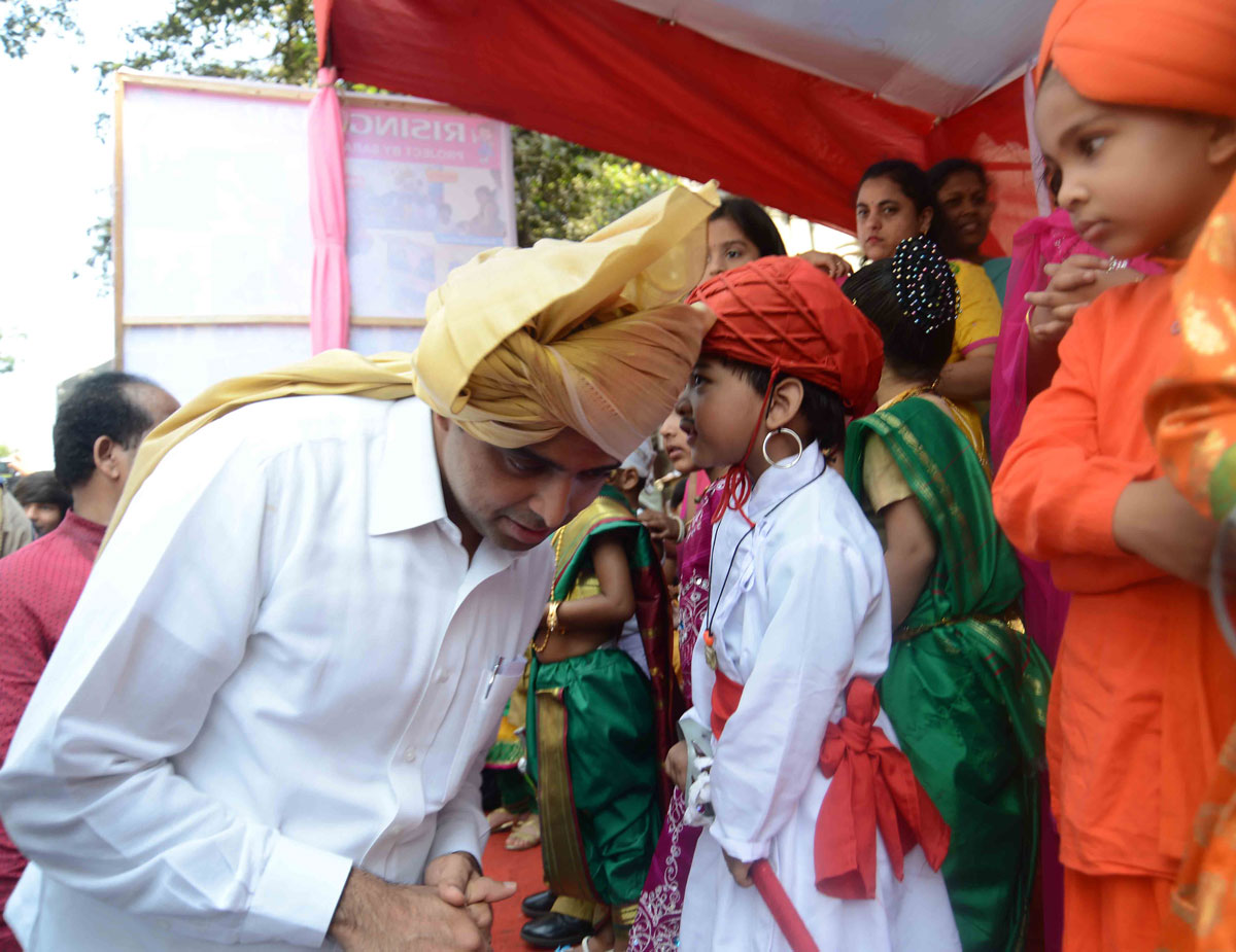 Congress-NCP South Mumbai MP.Candidate Milind Deora During Gudi Padva Festival at Girgaon.