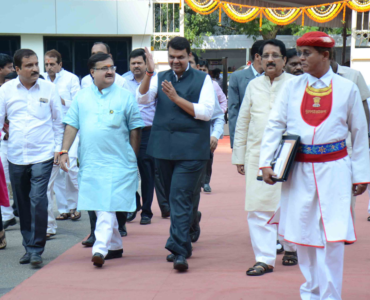Chief Minister Devendra Fadnavis with Team on 2nd Day Assembly Session at Vidhan Bhavan Mumbai.
