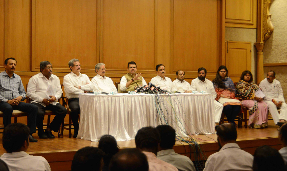 Chief Minister Devendra Fadnavis & Shivsena Leader's Joint Press Conference at Shayadri Guest House.