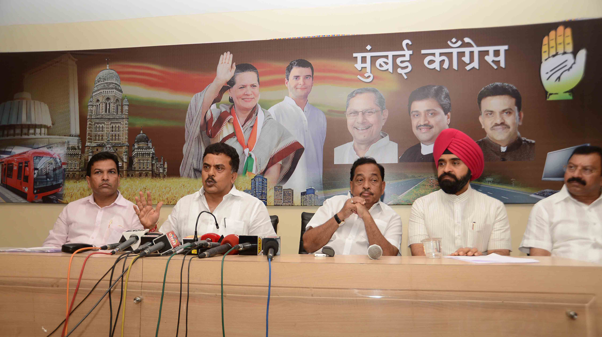 MRCC President Sanjay Nirupam With Ex.Chief Minister Narayanrao Rane During Press Conference at Rajiv Gandhi Bhavan Azad Maidan.