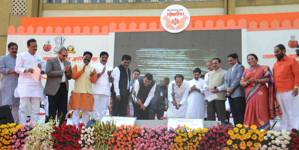 On Birth Anniversary Bal Thackeray's State Road Transport Corporation and the Department of Transport Jointly Released Various Public Utility Schemes Launched by Chief Minister Devendra,Shiv Sena Chief Udhav Thackeray's at at Mumbai Central.