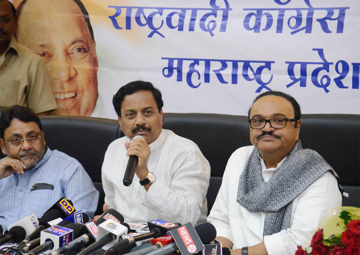 NCP Leaders Press Conference at Rashtravadi Bhavan.