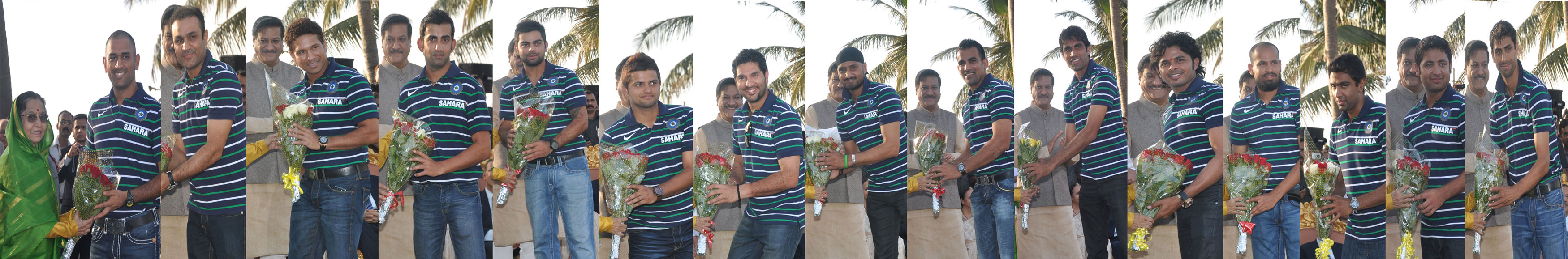 TEAM INDIA FELICITATED AT RAJ BHAVAN AFTER WINNING WORLD CUP 2011 ON OCCASION PRESIDENT OF INDIA PRTHIBA TAI PATIL,GOVERNOR K.SHANKARNARYANAN ,ICC PRESIDENT SHARAD PAWAR .CHIEF MINISTER PRITHVIRAJ CHAVAN.