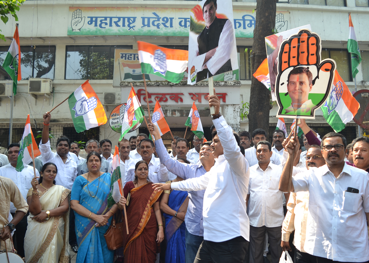 MPCC Celebrating Historical Moment of Rahul Gandhi Official Declaration of Elevation by Election as Congress President at Mumbai Congress Azad Maidan.