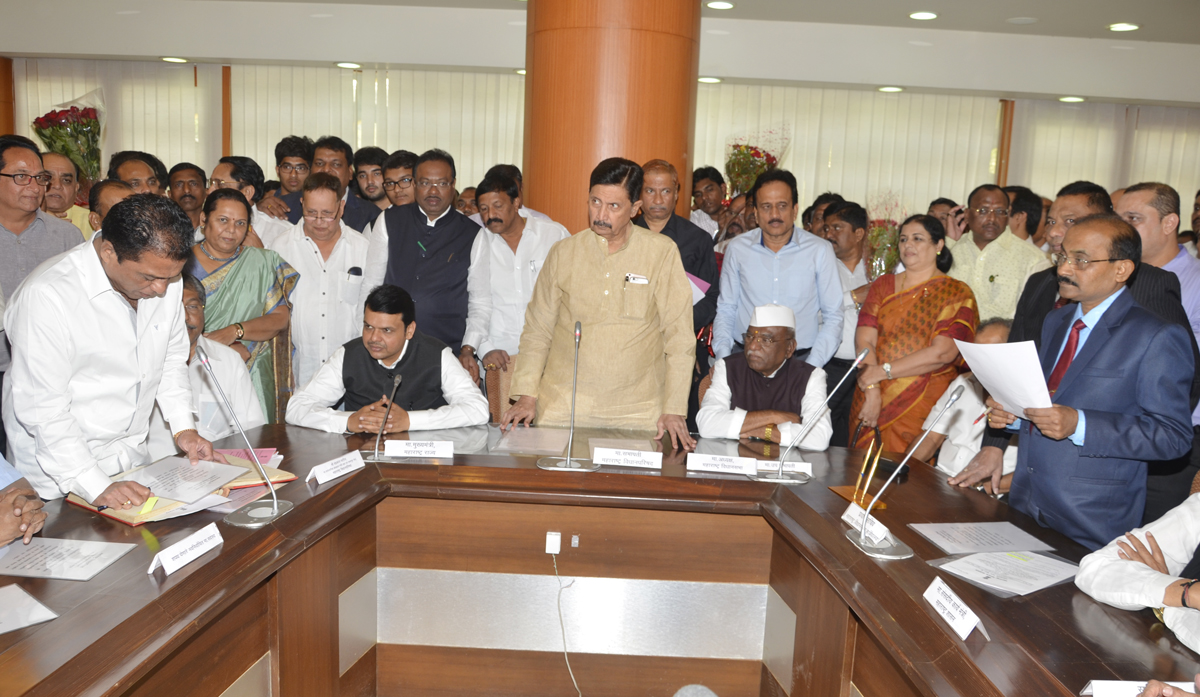 Newly Elected MLC's Oath Ceremony at Vidhan Bhavan in Chief Presence of Chief Minister Devendra Fadnavis,President Haribhau Bagde,Sabhapati Ramraje Nimbalkar.