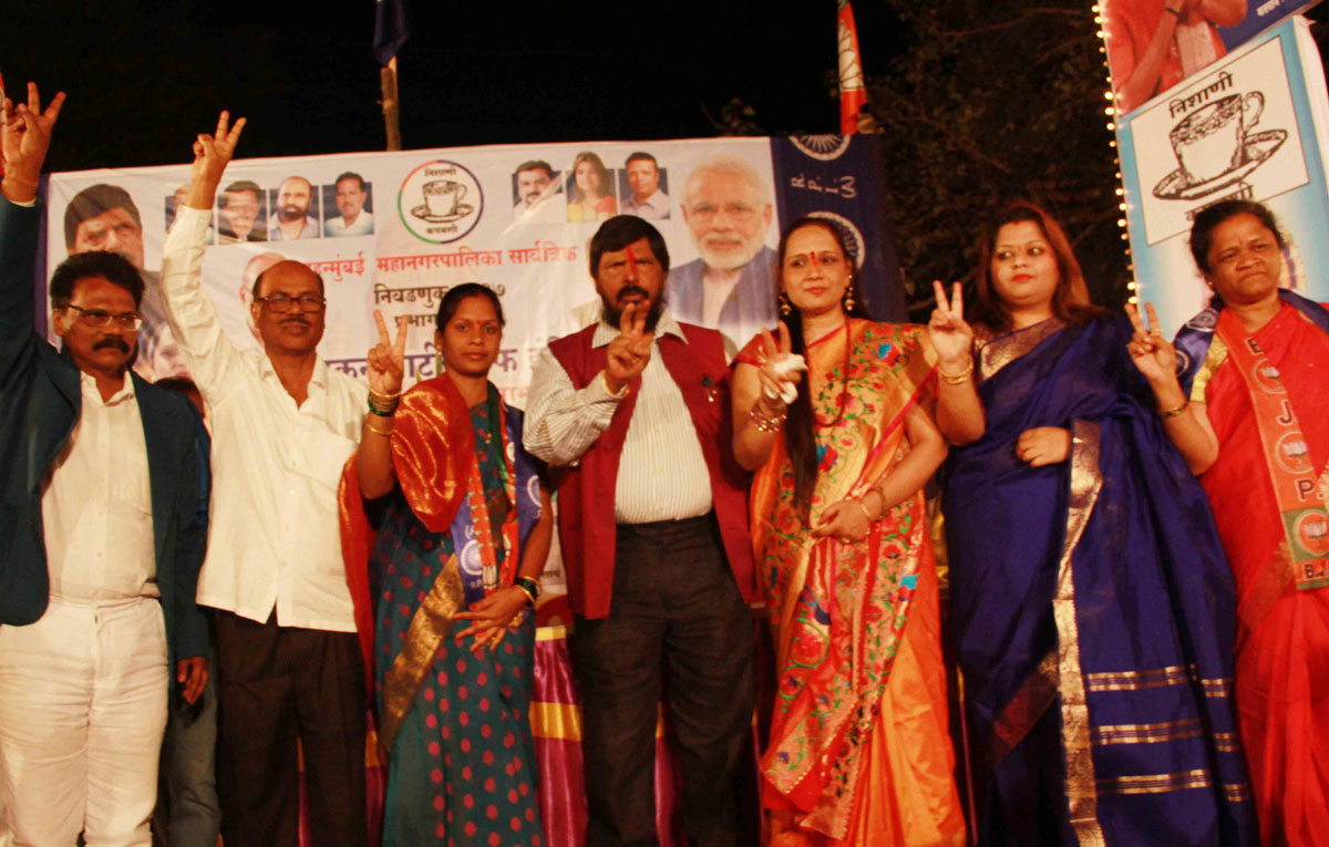 RPI Leader Social Justice & Empowerment Union Minister Ramdas Athawale during Election Campaign at Kherwadi Bandra.