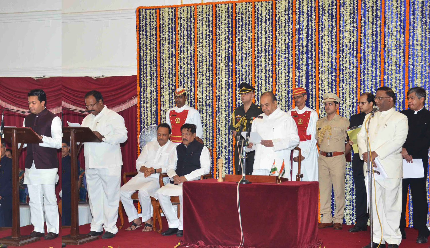 Governor of Maharashtra K. Sankaranarayanan administered the oath of office and secrecy to Shri Abdul Sattar Dalvi and Shri Amit Vilasrao Deshmukh at a Swearing-in-Ceremony held at Darbar Hall of Raj Bhavan.