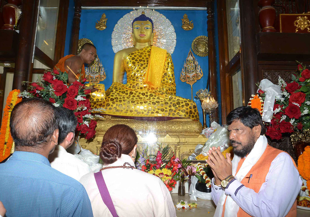 Member of Parliament Ramdas Athawale at Bodh Gaya Maharvihar at Bihar.
