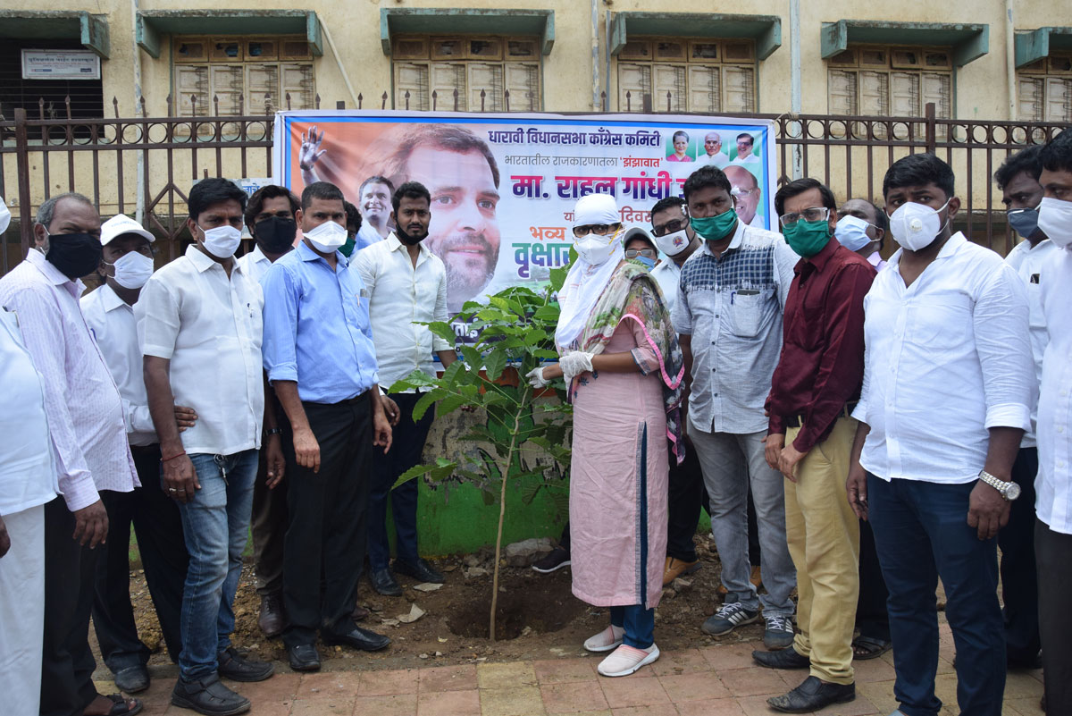 Minister Varsha Gaikwad Tree Plantation Program in Dharavi on Congress Leader Rahul Gandhi Birthday.