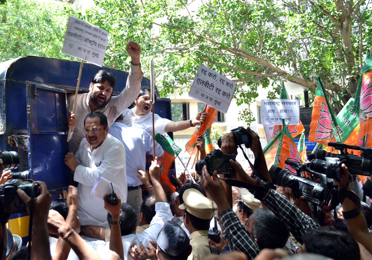 BJP Protest against LBT at Vidhan Bhavan during ongoing Monsoon Assembly Session.