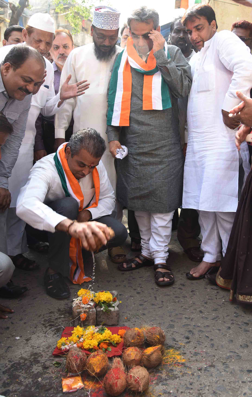 Ex.Union Minister Milind Deora during Mahurat of Saboo Siddik BMC Chawls External Repair Work at Ward No 223.
