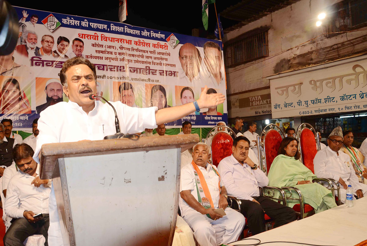 Mumbai Congress President Sanjay Nirupam during Public Meeting at Dharavi 90ft Road.