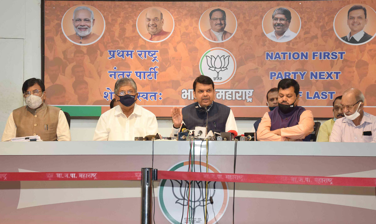 Opposition Leader Devendra Fadnavis Press Conference before Winter Assembly Session in Mumbai at BJP office Nariman point.