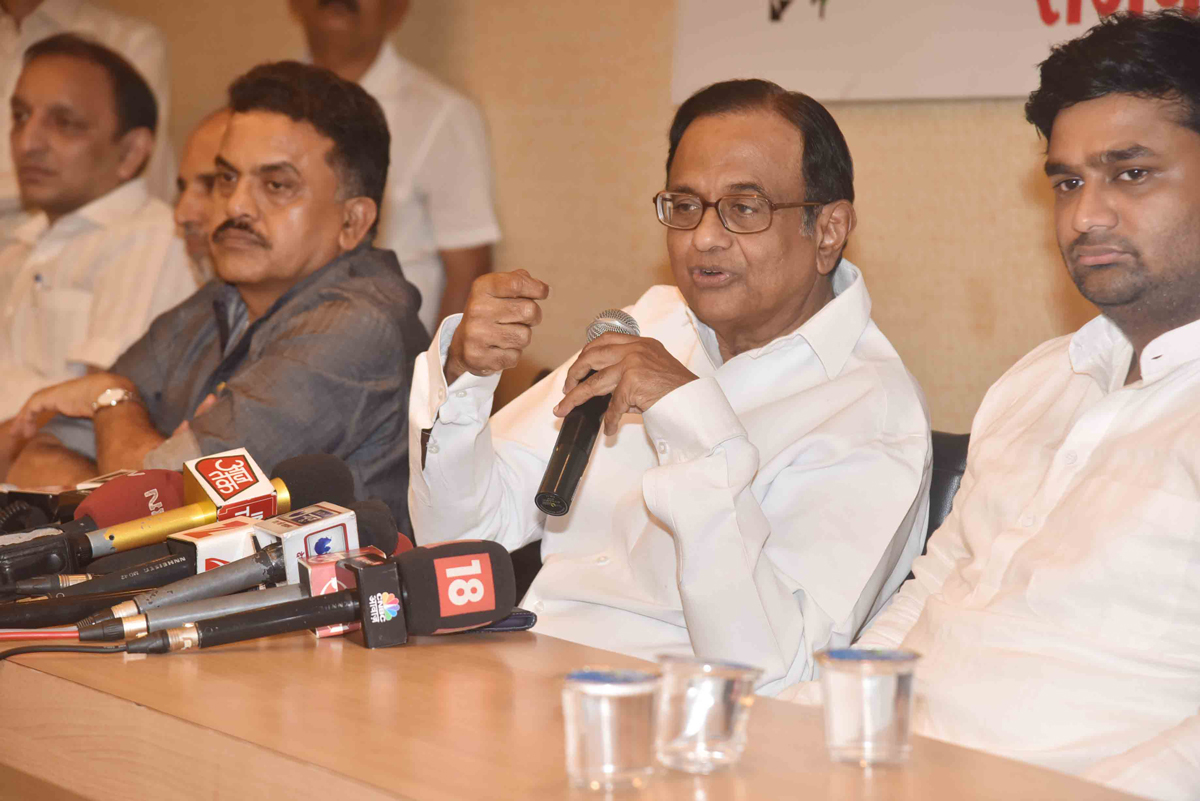 Congress Party Senior Leader P Chidambaram Press Conference at Rajiv Gandhi Bhavan.