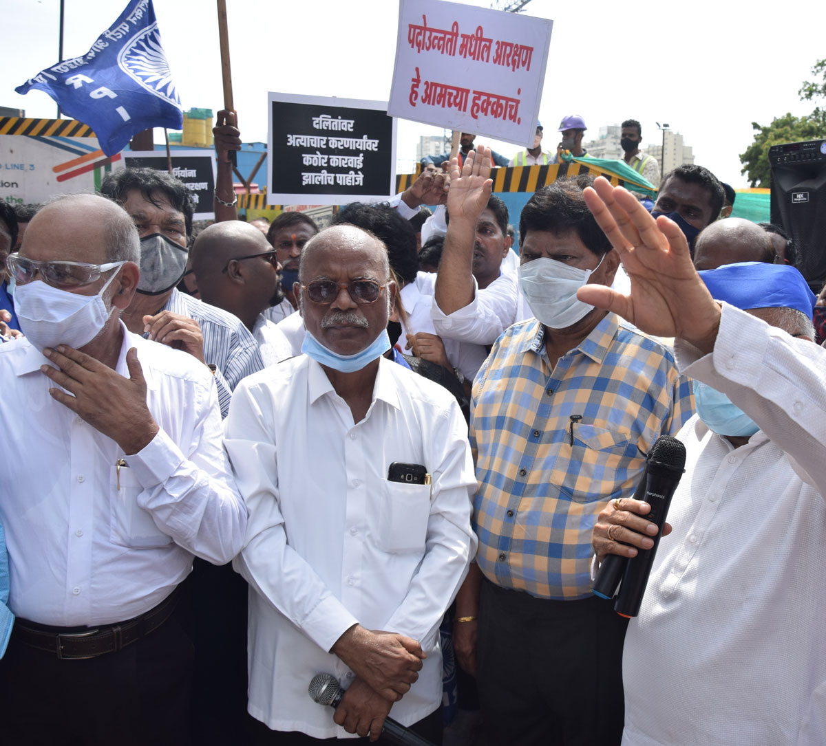 RPI Leader MOS Ramdas Athawale with RPI Team Protest at Azad Maidan.