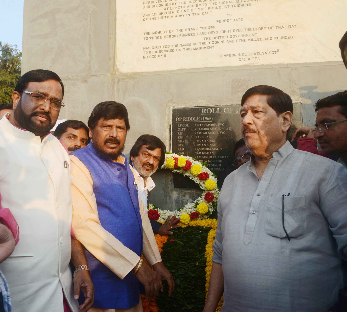 RPI Leader Social Justice & Empowerment MOS Ramdas Athawale Paying Tribute to Warriors of Bhima Koregaon.