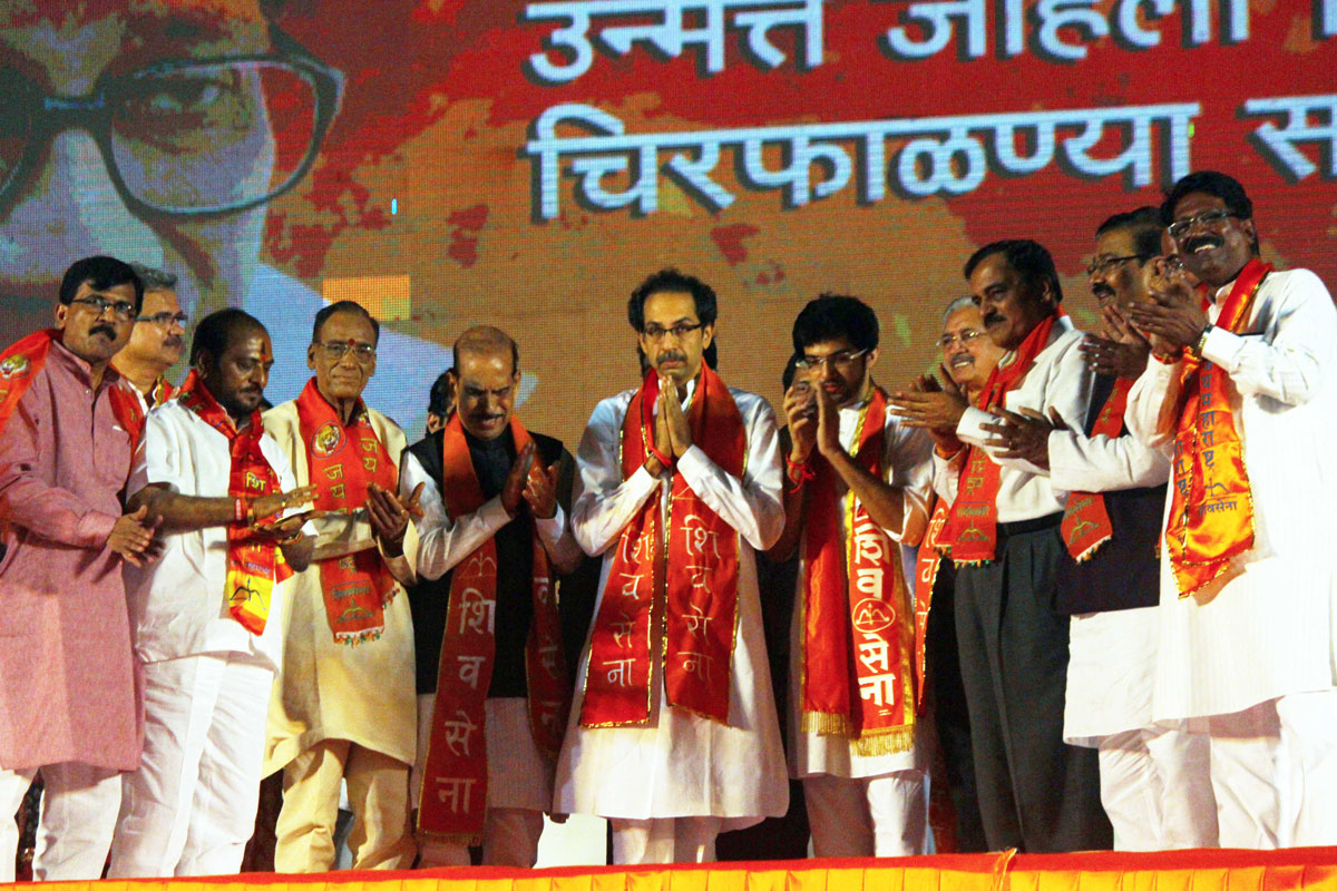 Shivsena Chief Uddhav Thackeray & Yuva Sena Leader Aditya Thackeray at Mahalaxmi Racecourse during Shivsena Rally.