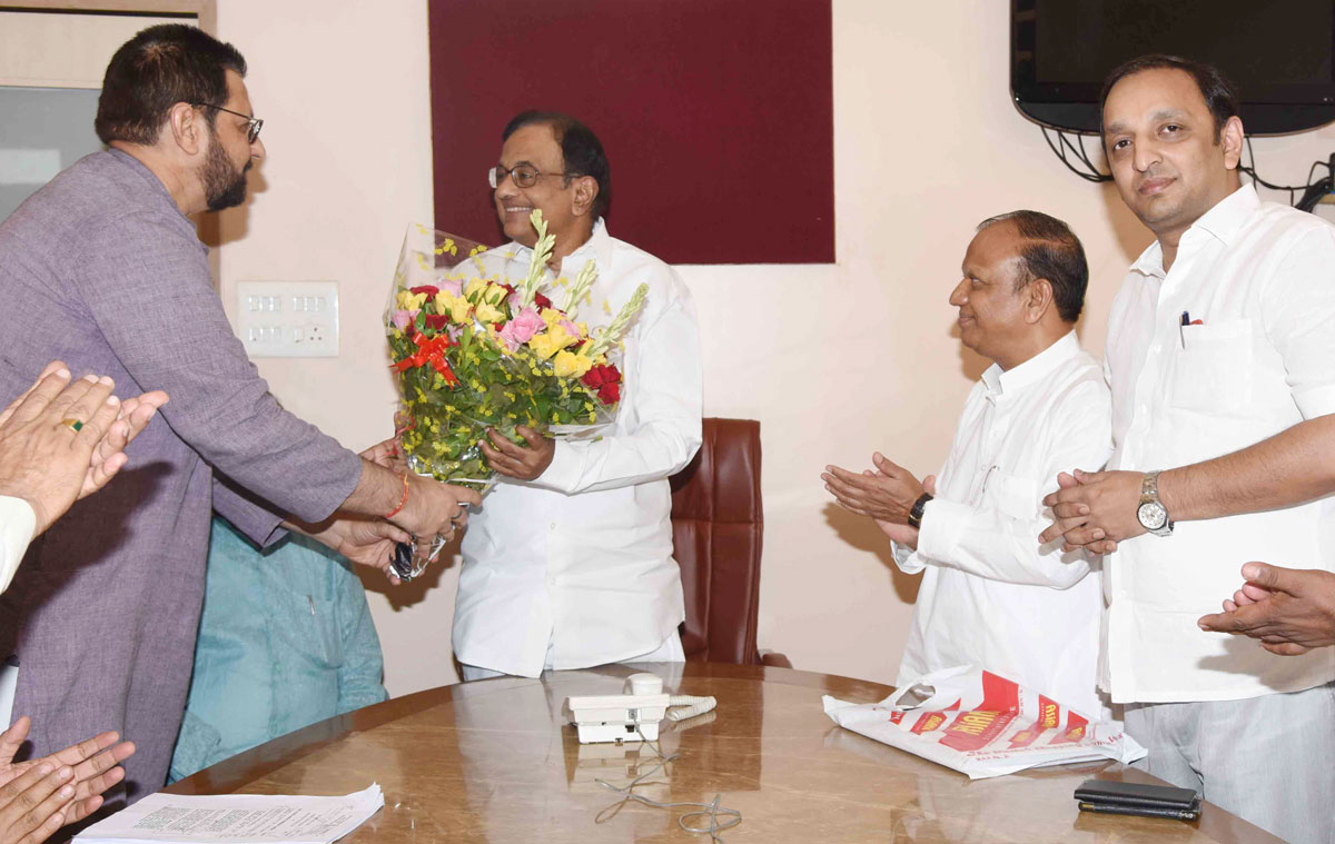 P.Chidambaram Congress Party Senior Leader & Former Finance Minister Uopposed  Elected on Rajyasabha at Congress Office Gandhi Bhavan.