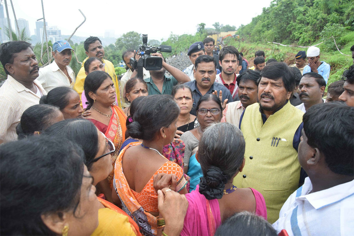 Union Minister Ramdas Athawale Visit to the Family Members of the Presons,who were Died & afeected due to Collapse of Wall.at Village Kurar Malad .