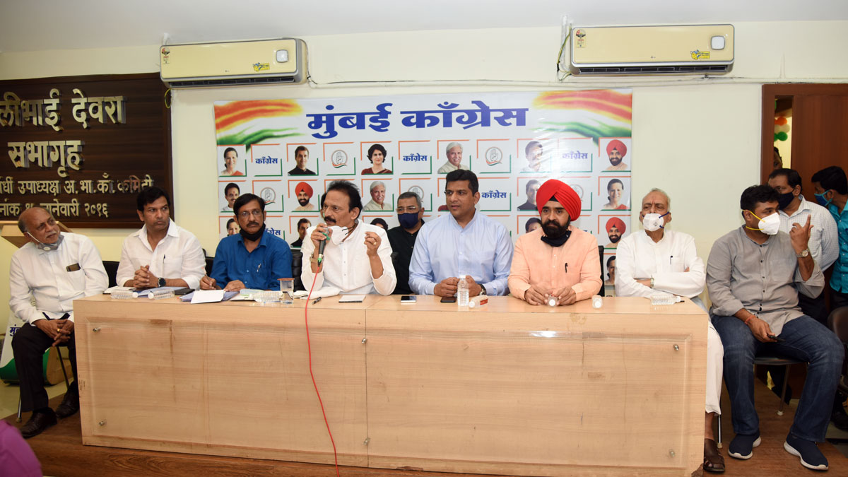 Mumbai Congress President Bhai Jagtap,Minister Aslam Shaikh & Working President Charansingh Sapra during office Bearers Meeting at Rajiv Gandhi Bhavan MRCC Office at Azad Maidan.