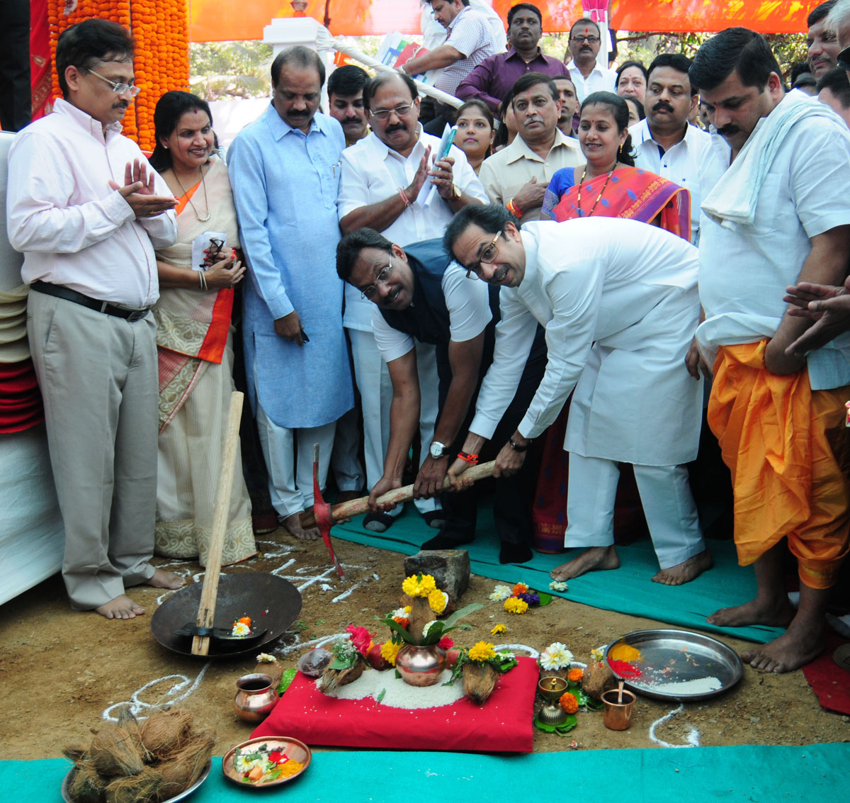 Shivsena Chief Uddhav Thackeray & Minister Vinod Tawade during BhumiPujan of Garden at Naigaon Dadar.