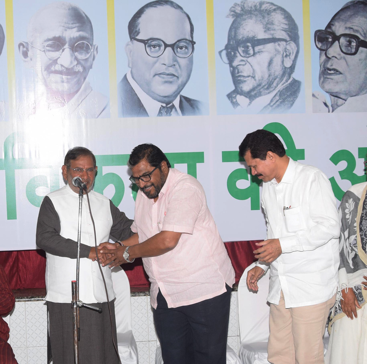 Leaders Sharad Yadav, Raju Shetty & Kapil Patil during " Naye Vikalp Ki Aur" at Laxmibai Nanabhai Sabhagruh at Tardeo.