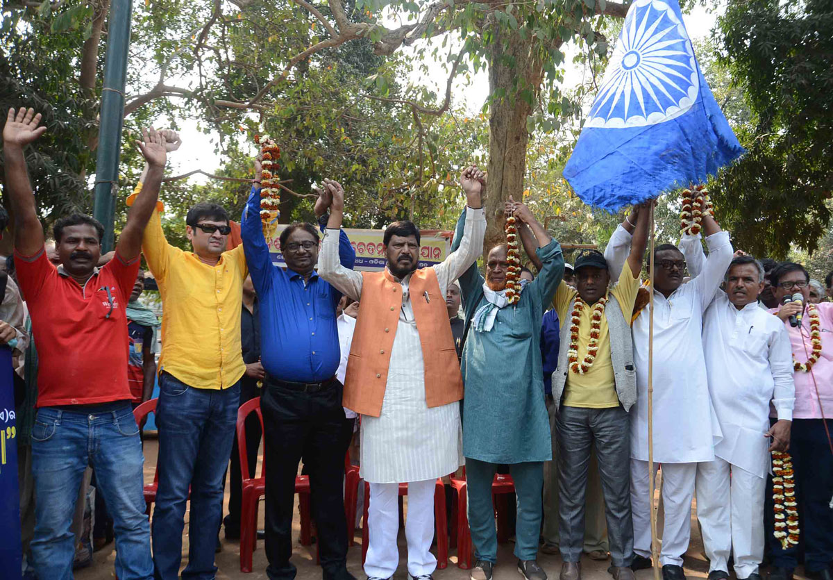 RPI{A} Celebrating Bharatratna Dr.Babasaheb Ambedkar125th Birth Anniversary Year by "Jati Todo-Samaj Jodo" Samata Abhiyan "Samata Rath" in Chief Presence MP & RPI President Ramdas Athawale Bharat Bjhim Yatra at Bhuneshwar Odissa.