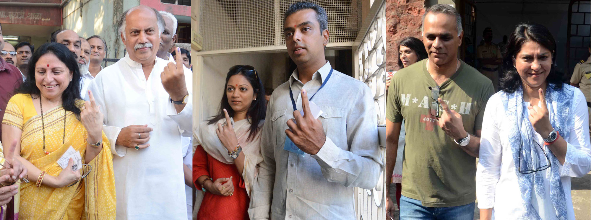 MP.Candidates Gurudas Kamat,Priya Dutt & Milind Deora at Voting Centre.