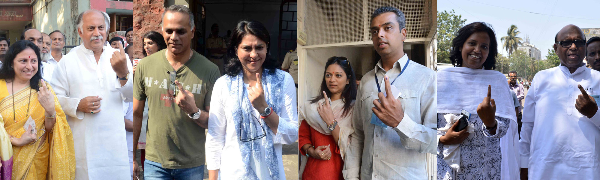 MP.Candidates Gurudas Kamat, Priya Dutt, Milind Deora & Eknath Gaikwad cast vote at Voting Centre.