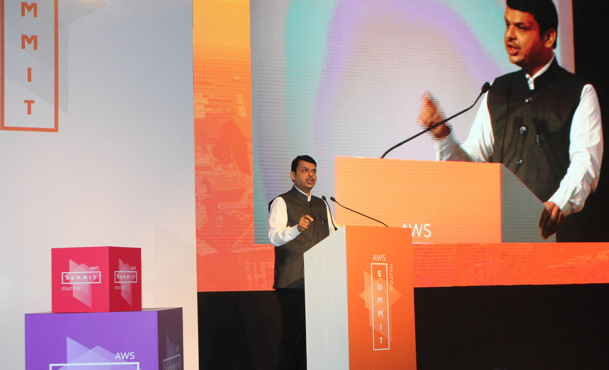 Chief Minister Devendra Fadnavis forthe Launch of Amazon Web Service India Region launch announcement with Teresa caclson Vice president, Amazon Web service at Bombay Convention & Exhibition Centre (BCEC) Goregaon East, Mumbai.