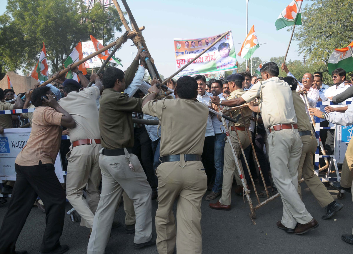 Youth Congress Protest at Nagpur Vidhan Bhavan During Ongoing Assembly Winter Session.