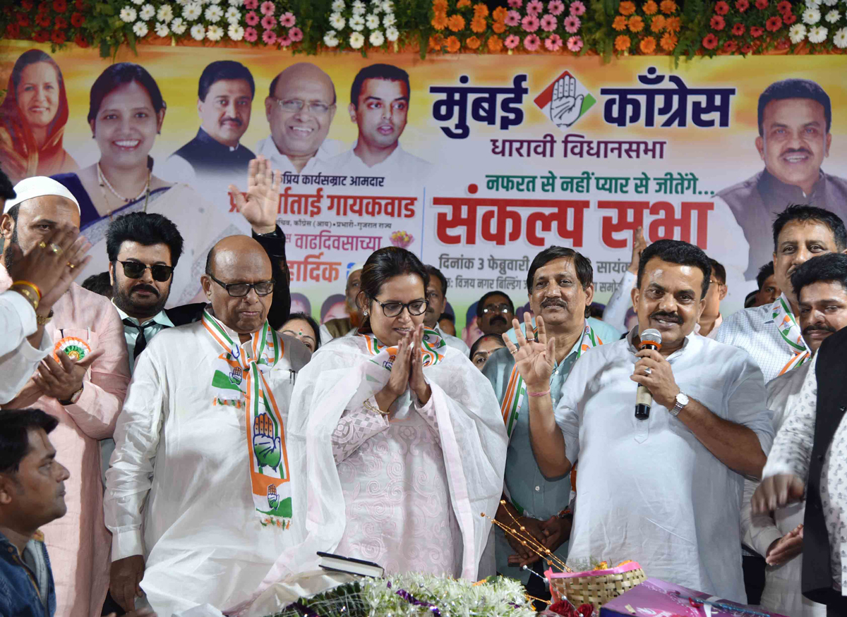 Mumbai Congress President Sanjay Nirupam during Sankalp Sabha at 90 ft Road Dharavi.