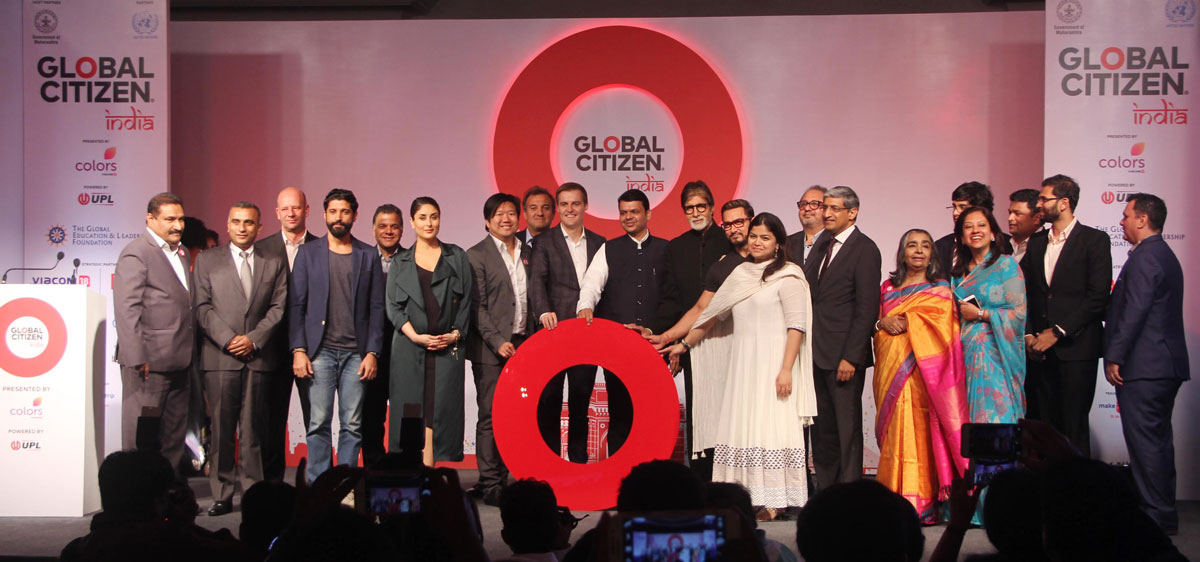 Chief Minister Of Maharashtra Devendra Fadnavis launched Global Citizen India Abhiyaan in Chief Presence of Super Star Big B Amitabh Bachchan & MP Poonam Mahajan-Rao at Hotel Taj Land End Bandra.