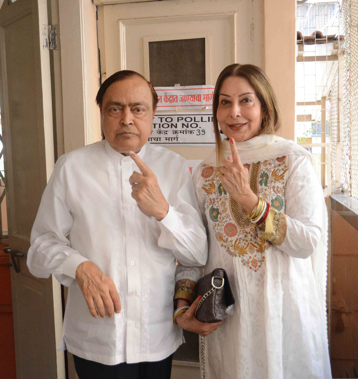 MP.Shri.Murli Deora along with his wife Smt. Hema Deora at Voting centre in Pedder Road.