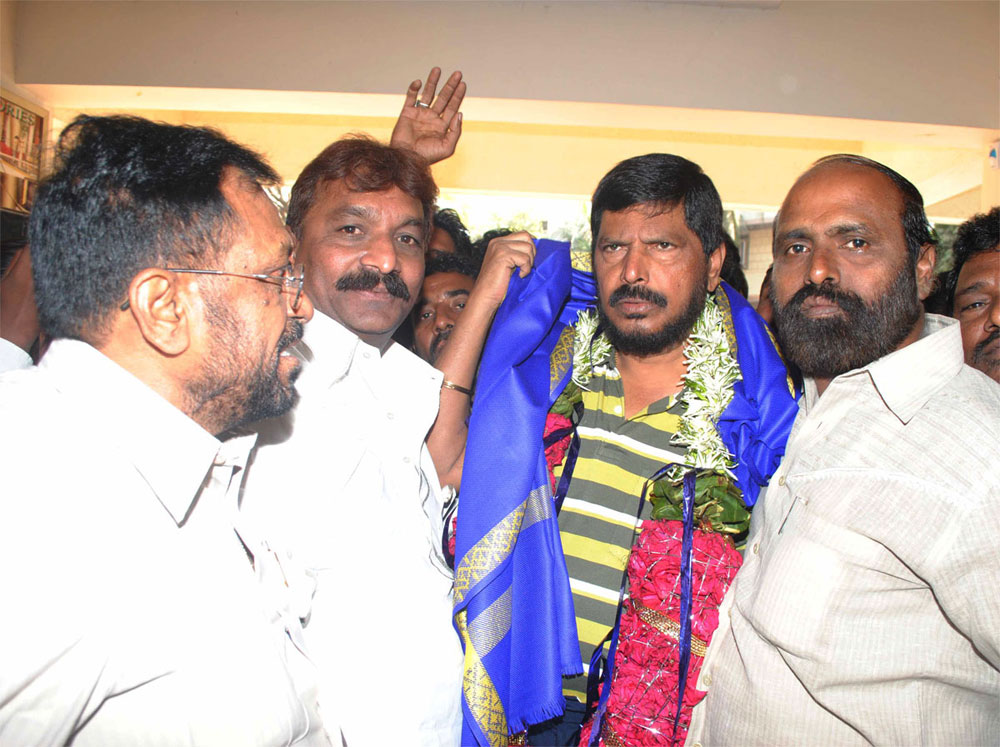 RPI LEADER RAMDAS ATHAWALE AT SAVIDHAN BUNGLOW BANDRA.