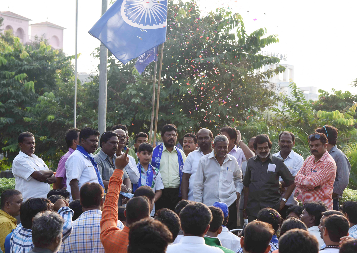 RPI National Leader MP. Ramdas Athawale With Party Worker's Jalosh Rally at Savidhan Bungalow.