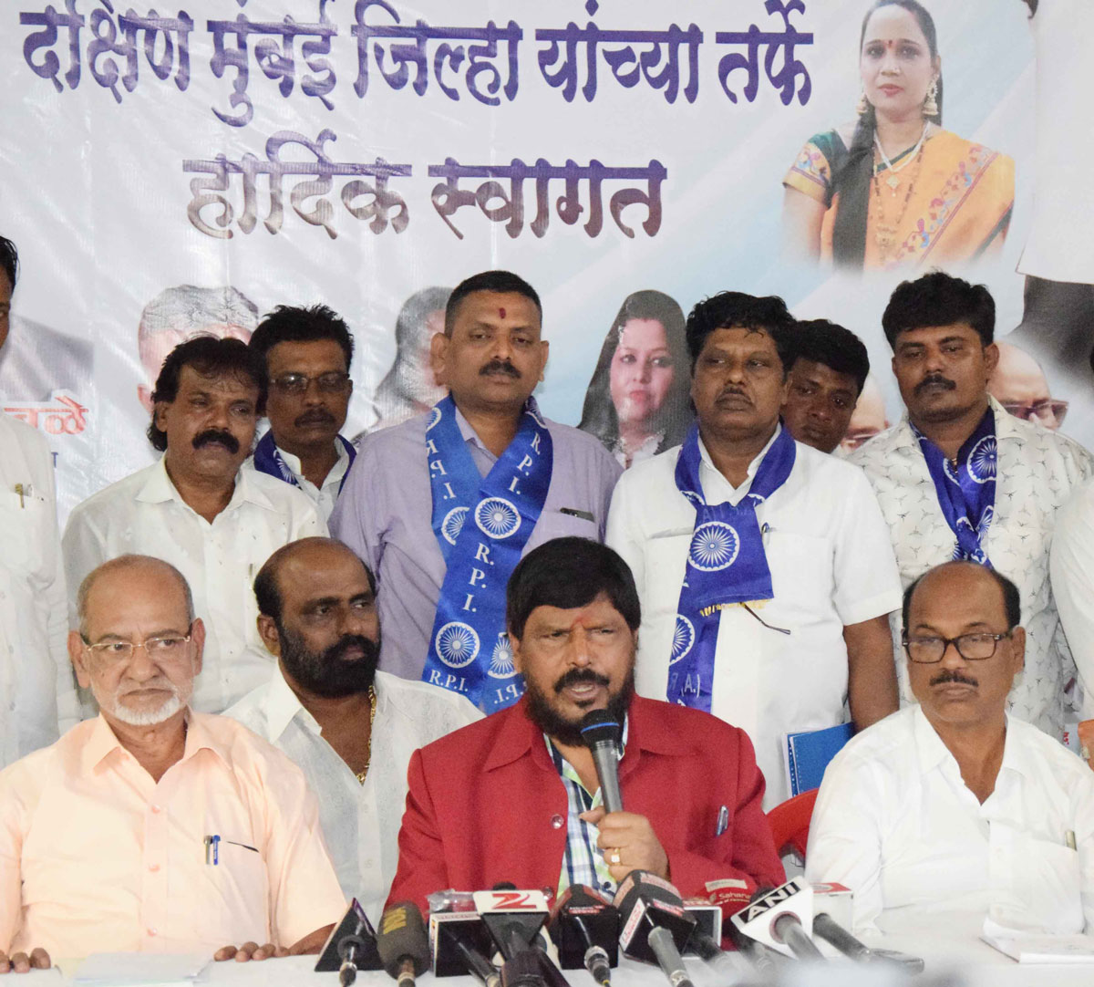 RPI Leader Social Justice & Empowerment Union Minister Ramdas Athawale Press Conference in Mumbai RPI Office at CST.