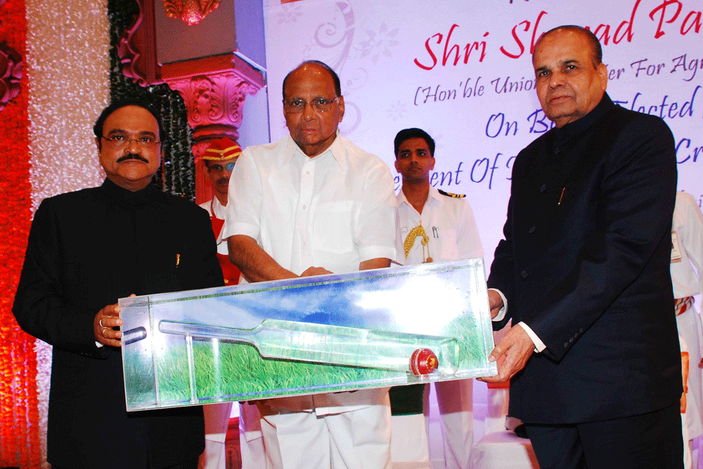 Hon’ble Union Minister Sharad Pawar was felicitated at the hands of Governor Dr.K.Shankarnarayan for being elected as President of International Cricket Council in function organized At Grand Hayatt Kalina in Mumbai.